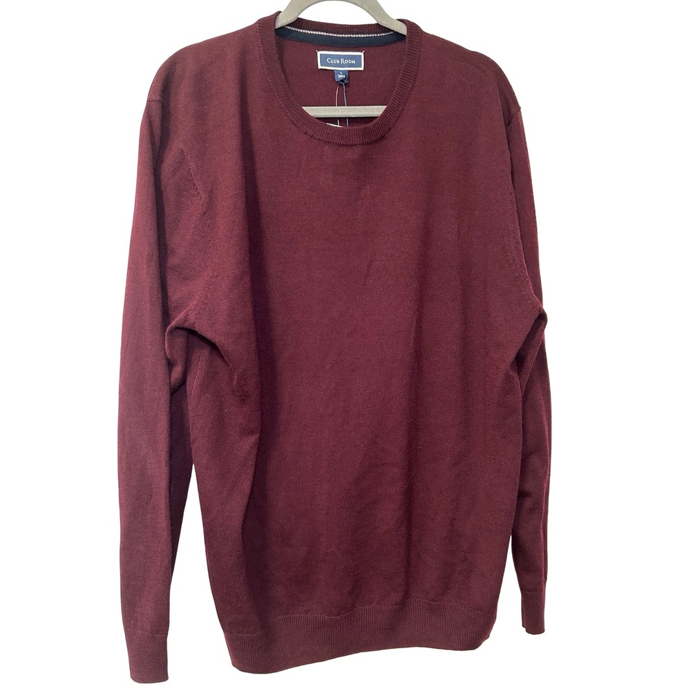 Club Room Merino Wool Blend Classic Fit Crewneck Sweater Red Plum Sz L NWT